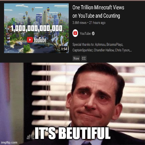 IT'S SO BEUTIFUL | IT'S BEUTIFUL | image tagged in happy cry,minecraft,youtube,happy,smile | made w/ Imgflip meme maker