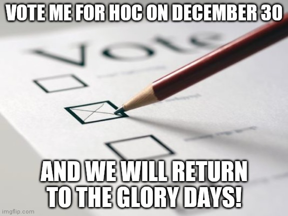 VOTE PAPA_NIKO FOR HOC | VOTE ME FOR HOC ON DECEMBER 30; AND WE WILL RETURN TO THE GLORY DAYS! | image tagged in voting ballot | made w/ Imgflip meme maker