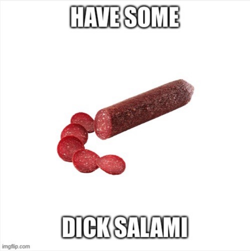 i made this temp when the trend was popular lmao | image tagged in have some d ck salami | made w/ Imgflip meme maker