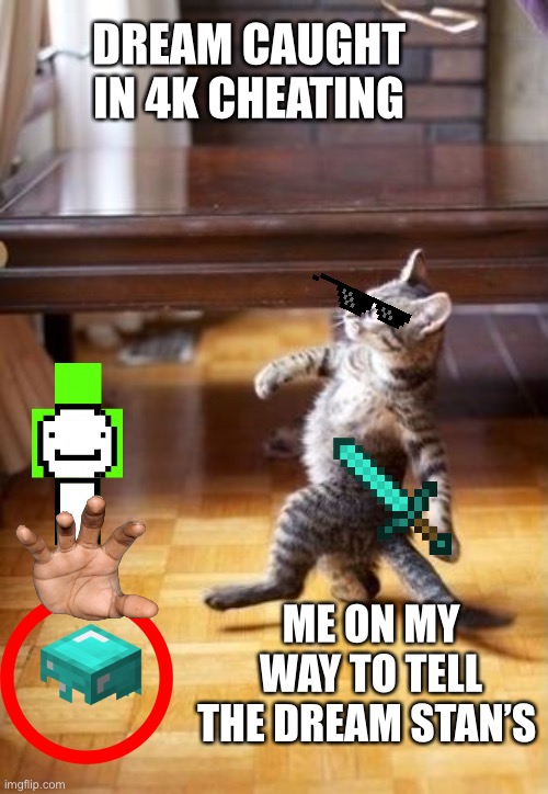 Cool Cat Stroll | DREAM CAUGHT IN 4K CHEATING; ME ON MY WAY TO TELL THE DREAM STAN’S | image tagged in memes,cool cat stroll | made w/ Imgflip meme maker