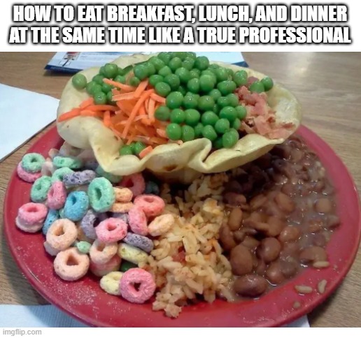 HOW TO EAT BREAKFAST, LUNCH, AND DINNER AT THE SAME TIME LIKE A TRUE PROFESSIONAL | image tagged in blank white template | made w/ Imgflip meme maker
