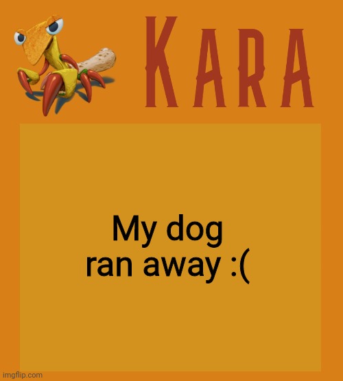 Kara Picantis Temp | My dog ran away :( | image tagged in kara picantis temp | made w/ Imgflip meme maker