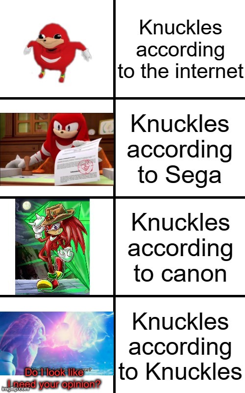 Do I look like I need your opinion? | image tagged in knuckles,and knuckles,ugandan knuckles,knuckles the echidna | made w/ Imgflip meme maker