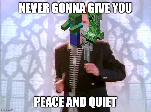 rickrolling | NEVER GONNA GIVE YOU; PEACE AND QUIET | image tagged in rickrolling | made w/ Imgflip meme maker