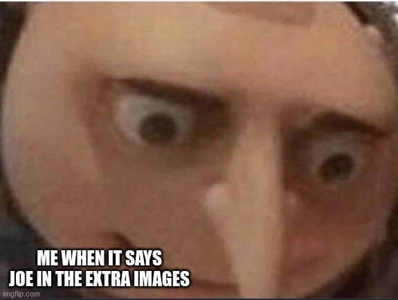 What gru | ME WHEN IT SAYS JOE IN THE EXTRA IMAGES | image tagged in what gru | made w/ Imgflip meme maker