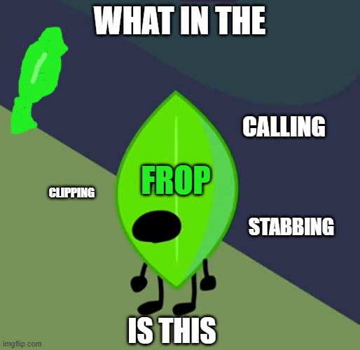 Surprised Leafy | WHAT IN THE CALLING CLIPPING STABBING FROP IS THIS | image tagged in surprised leafy | made w/ Imgflip meme maker