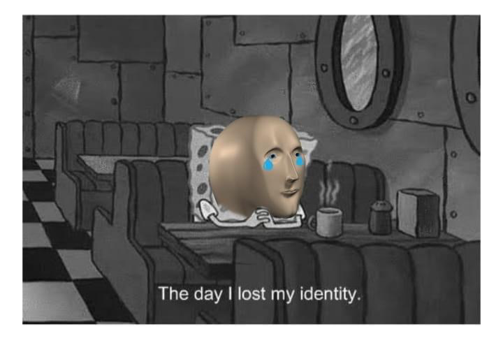 Meme man the day I lost my identity Blank Meme Template