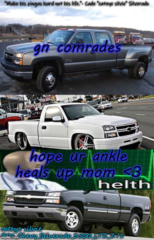 @yachi | gn comrades; hope ur ankle heals up mom <3 | image tagged in cateye silvie's temp by cateye silvie | made w/ Imgflip meme maker