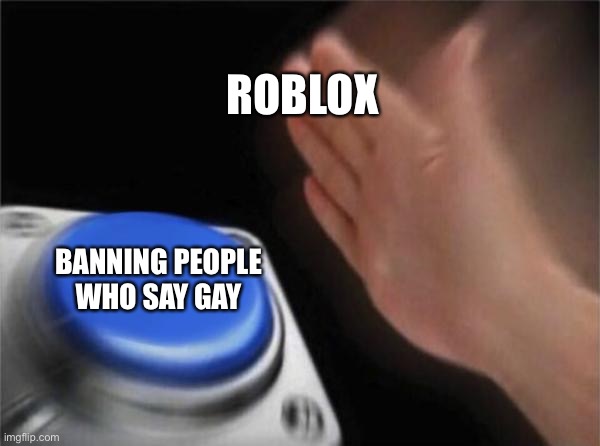 Blank Nut Button | ROBLOX; BANNING PEOPLE WHO SAY GAY | image tagged in memes,blank nut button | made w/ Imgflip meme maker