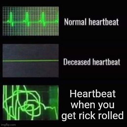This title is very true | Heartbeat when you get rick rolled | image tagged in heartbeat rate,heartbeat,rick roll,memes | made w/ Imgflip meme maker