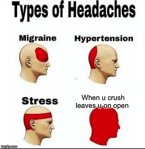 Types of Headaches meme | When u crush leaves u on open | image tagged in types of headaches meme | made w/ Imgflip meme maker