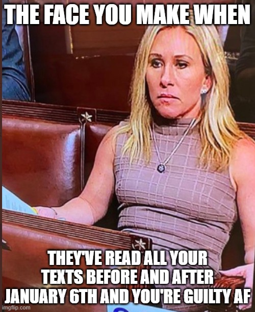 Sad Margie Three Names | THE FACE YOU MAKE WHEN; THEY'VE READ ALL YOUR TEXTS BEFORE AND AFTER JANUARY 6TH AND YOU'RE GUILTY AF | image tagged in sad margie three names | made w/ Imgflip meme maker
