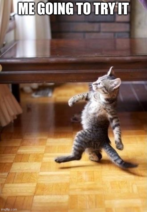 Cool Cat Stroll Meme | ME GOING TO TRY IT | image tagged in memes,cool cat stroll | made w/ Imgflip meme maker