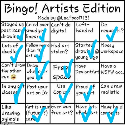 Artist bingoooo | image tagged in i'm an artist,bingo,drawing,hey internet,random post | made w/ Imgflip meme maker