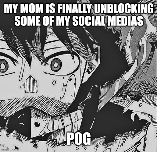 But she asked to see my grades when I get home...my phone is cracked and I didn't tell her. It's the end | MY MOM IS FINALLY UNBLOCKING SOME OF MY SOCIAL MEDIAS; POG | image tagged in vigilante deku | made w/ Imgflip meme maker