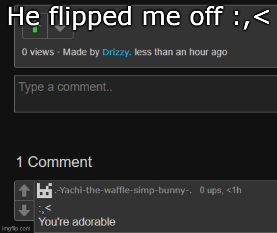 He flipped me off :,< | made w/ Imgflip meme maker