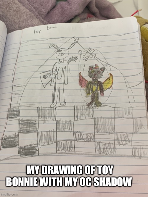 MY DRAWING OF TOY BONNIE WITH MY OC SHADOW | made w/ Imgflip meme maker