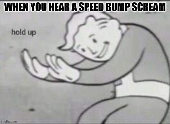 Hmmm >:) | WHEN YOU HEAR A SPEED BUMP SCREAM | image tagged in fallout hold up | made w/ Imgflip meme maker