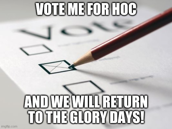 Voting Ballot | VOTE ME FOR HOC; AND WE WILL RETURN TO THE GLORY DAYS! | image tagged in voting ballot | made w/ Imgflip meme maker