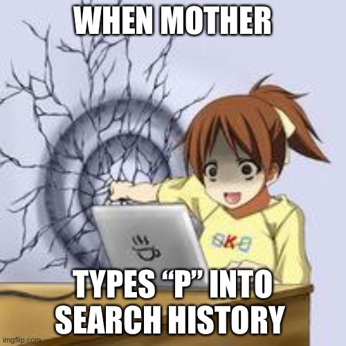 Anime wall punch | WHEN MOTHER; TYPES “P” INTO SEARCH HISTORY | image tagged in anime wall punch,search history,mother | made w/ Imgflip meme maker