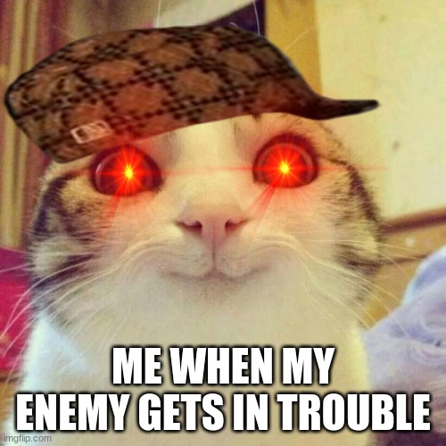 yes | ME WHEN MY ENEMY GETS IN TROUBLE | image tagged in memes,smiling cat | made w/ Imgflip meme maker