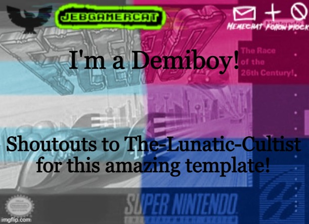 Guess who finally figured out their gender | I'm a Demiboy! Shoutouts to The-Lunatic-Cultist for this amazing template! | image tagged in jeb demi announcement template | made w/ Imgflip meme maker