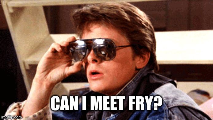 Marty McFly Rock and Roll | CAN I MEET FRY? | image tagged in marty mcfly rock and roll | made w/ Imgflip meme maker