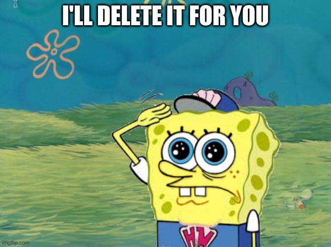 Spongebob salute | I'LL DELETE IT FOR YOU | image tagged in spongebob salute | made w/ Imgflip meme maker