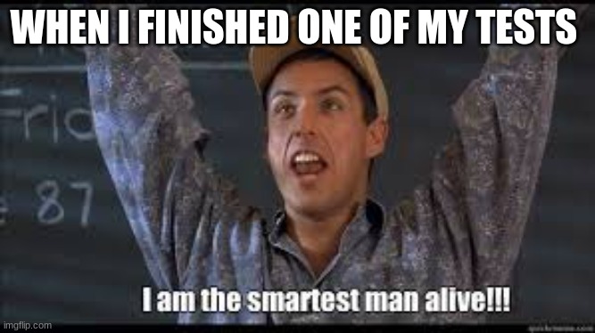 i am the smartest man alive | WHEN I FINISHED ONE OF MY TESTS | image tagged in i am the smartest man alive | made w/ Imgflip meme maker