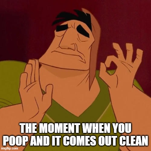 So relateable | THE MOMENT WHEN YOU POOP AND IT COMES OUT CLEAN | image tagged in when x just right,memes | made w/ Imgflip meme maker