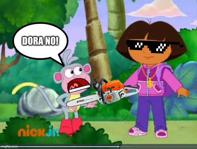 Dora With A Chainsaw | DORA NO! | image tagged in dora looking at boots,dora the explorer,roblox piggy,granny,piggy | made w/ Imgflip meme maker