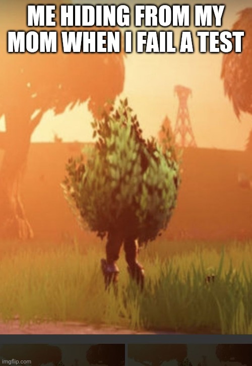 I invisible | ME HIDING FROM MY MOM WHEN I FAIL A TEST | image tagged in fortnite bush | made w/ Imgflip meme maker