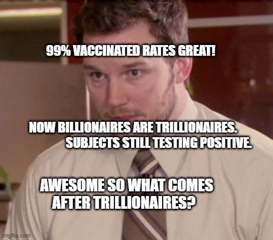 Afraid To Ask Andy (Closeup) | 99% VACCINATED RATES GREAT!                                                                                                                                                                                         
   NOW BILLIONAIRES ARE TRILLIONAIRES.                          SUBJECTS STILL TESTING POSITIVE. AWESOME SO WHAT COMES AFTER TRILLIONAIRES? | image tagged in memes,afraid to ask andy closeup | made w/ Imgflip meme maker