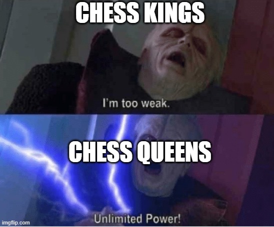 chess be like | CHESS KINGS; CHESS QUEENS | image tagged in too weak unlimited power | made w/ Imgflip meme maker