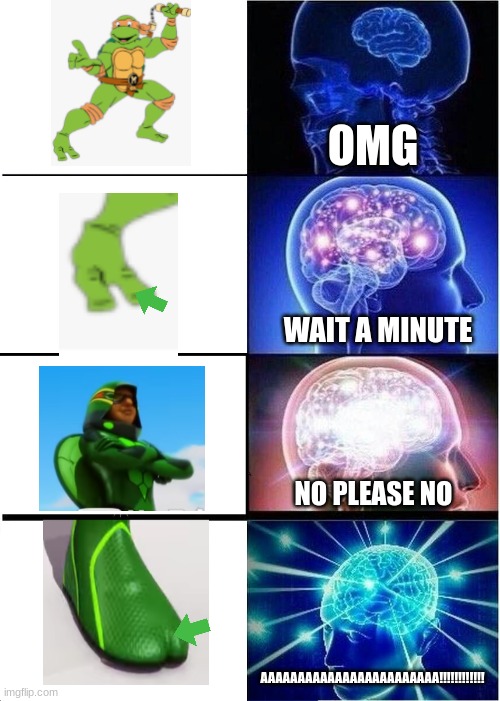 miraculous meme | OMG; WAIT A MINUTE; NO PLEASE NO; AAAAAAAAAAAAAAAAAAAAAAAA!!!!!!!!!!!! | image tagged in memes,expanding brain | made w/ Imgflip meme maker