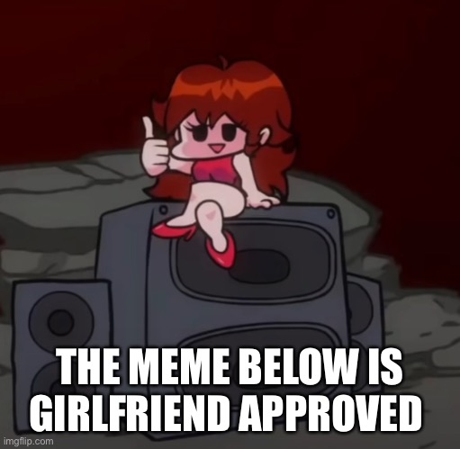 THE MEME BELOW IS GIRLFRIEND APPROVED | image tagged in gf approves | made w/ Imgflip meme maker