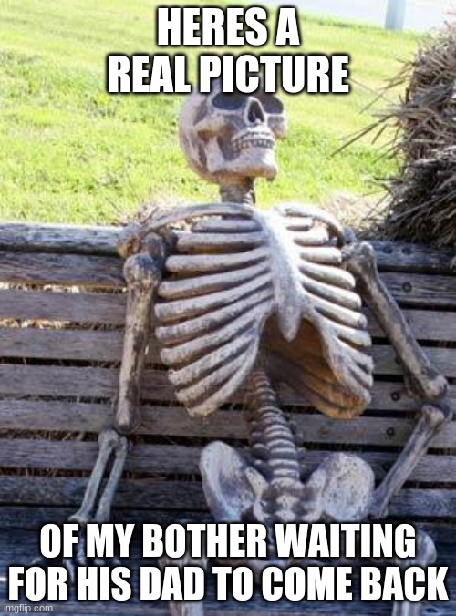 . | HERES A REAL PICTURE; OF MY BOTHER WAITING FOR HIS DAD TO COME BACK | image tagged in memes,waiting skeleton | made w/ Imgflip meme maker