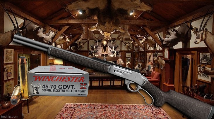 The new Ruger Marlins are out! | image tagged in hunting lodge,ruger,marlin,45 70 government,rifle | made w/ Imgflip meme maker