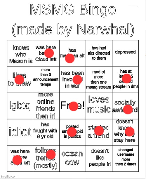 msmg bingo | image tagged in msmg bingo | made w/ Imgflip meme maker
