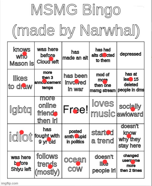 msmg bingo | image tagged in msmg bingo | made w/ Imgflip meme maker