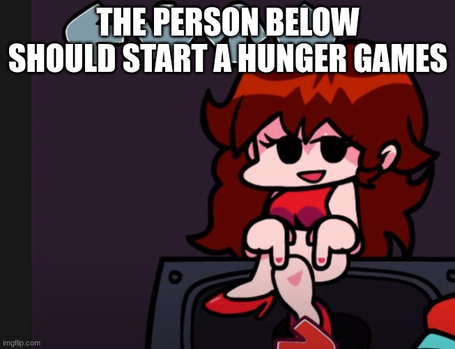 start the hunger games | THE PERSON BELOW SHOULD START A HUNGER GAMES | image tagged in the person below | made w/ Imgflip meme maker