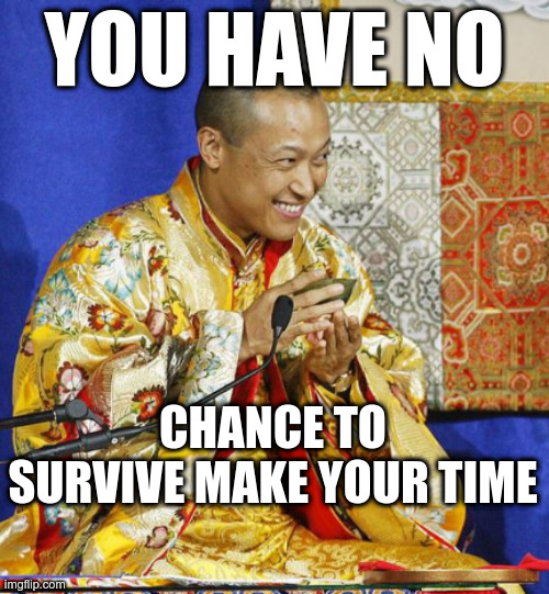 YOU HAVE NO; CHANCE TO SURVIVE MAKE YOUR TIME | made w/ Imgflip meme maker