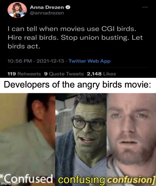 Alright then I guess? |  Developers of the angry birds movie: | image tagged in confused confusing confusion | made w/ Imgflip meme maker