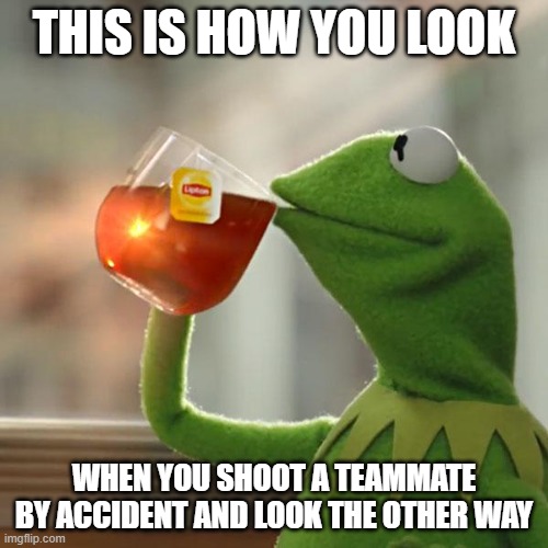 Rainbow6Siege accidentally shooting a teammate | THIS IS HOW YOU LOOK; WHEN YOU SHOOT A TEAMMATE BY ACCIDENT AND LOOK THE OTHER WAY | image tagged in memes,but that's none of my business,kermit the frog,rainbow six siege | made w/ Imgflip meme maker