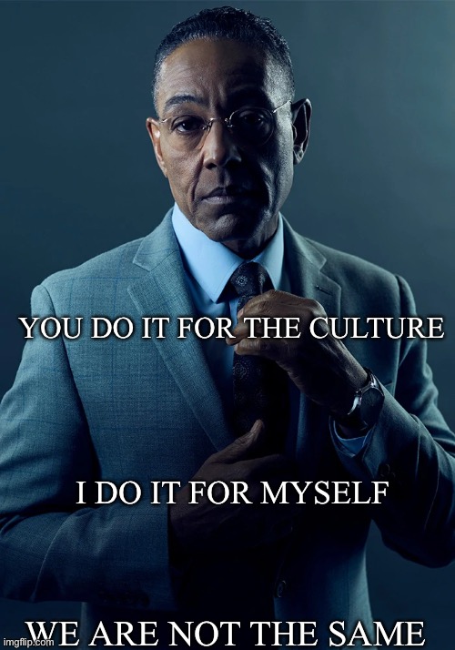 You can always rely on yourself | YOU DO IT FOR THE CULTURE; I DO IT FOR MYSELF; WE ARE NOT THE SAME | image tagged in we are not the same,self improvement,motivation,motivational | made w/ Imgflip meme maker