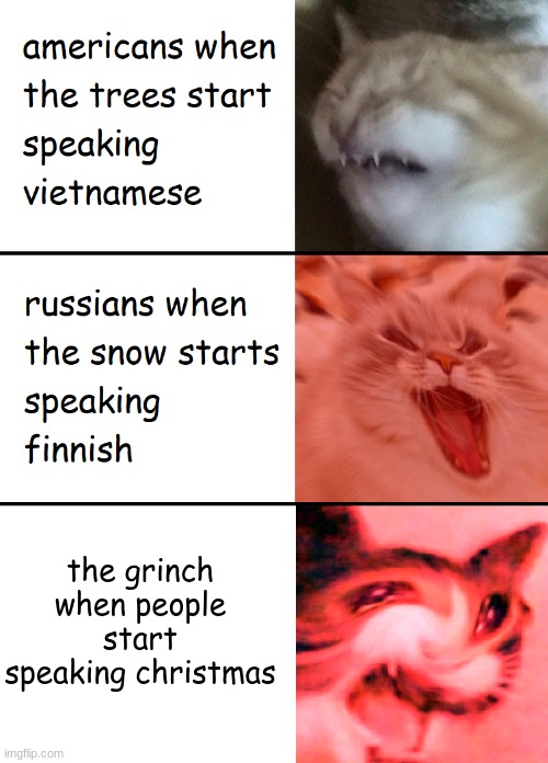 The Grinch when people start speaking Christmas | the grinch when people start speaking christmas | image tagged in when the trees start speaking,how the grinch stole christmas week,christmas memes,funny | made w/ Imgflip meme maker