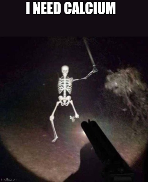 skeleton running at you with sword | I NEED CALCIUM | image tagged in skeleton running at you with sword | made w/ Imgflip meme maker