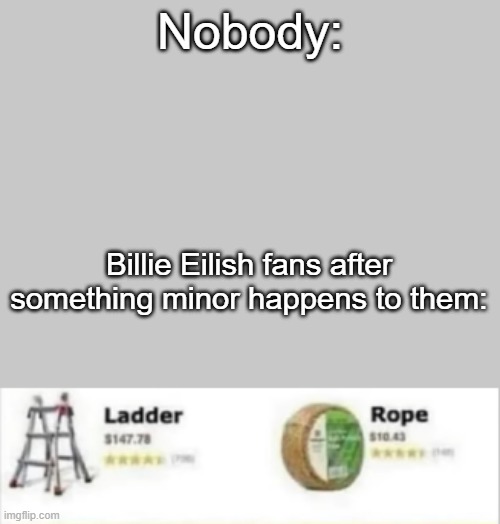 Billie Eilish fans are overdramatic, don't you think? | Nobody:; Billie Eilish fans after something minor happens to them: | image tagged in funny | made w/ Imgflip meme maker