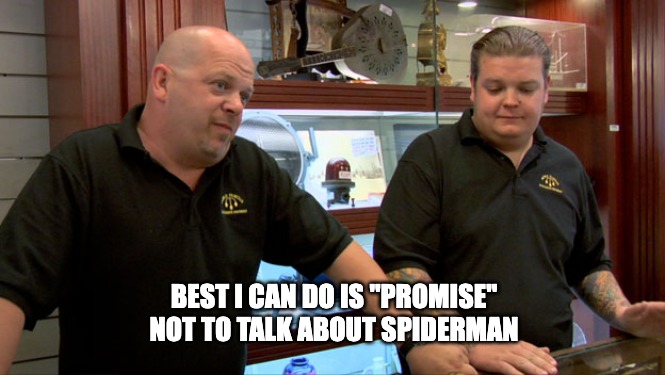 Promise | BEST I CAN DO IS "PROMISE" NOT TO TALK ABOUT SPIDERMAN | image tagged in pawn stars best i can do | made w/ Imgflip meme maker