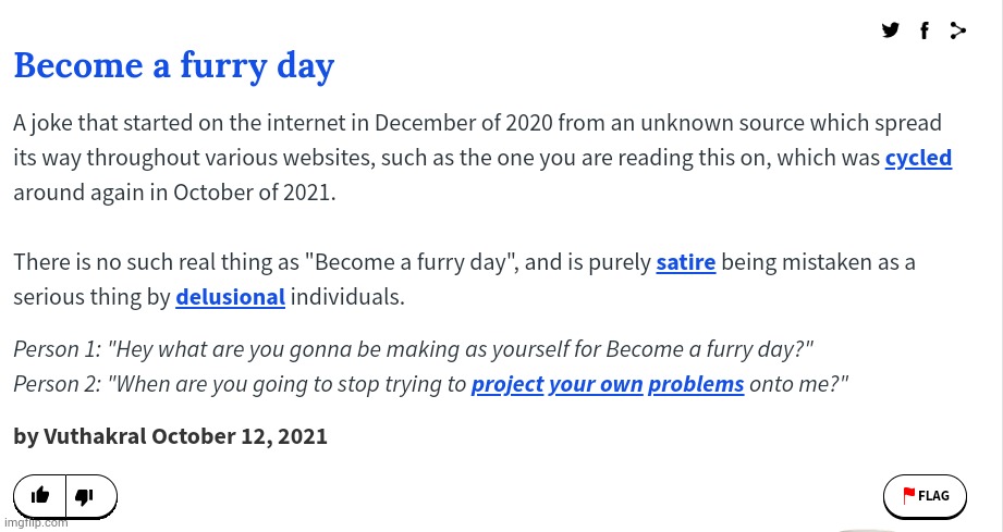 For those who are so scared of Become a furry day, here's the top 1 definition | made w/ Imgflip meme maker